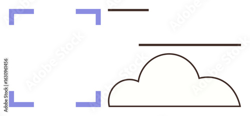 Minimal design elements including cloud, upload line, and focus brackets. Ideal for technology, cloud computing, innovation, data sharing, efficiency, digital storage user-friendly interface