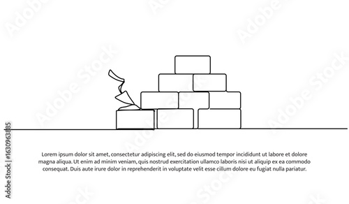 Continuous line design of brick. Single line decorative element drawn on white.