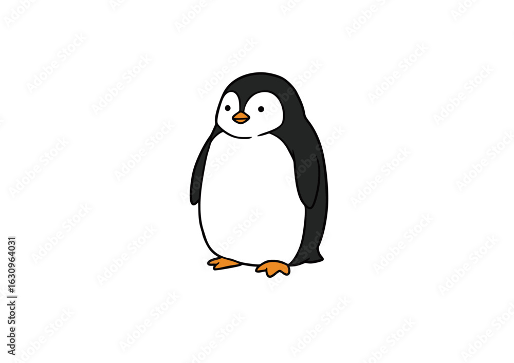Fototapeta premium Charming hand-drawn penguin character illustration. An adorable arctic bird standing isolated on a clean white background.