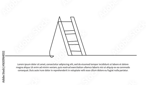 Continuous line design of ladder. Single line decorative element drawn on white.