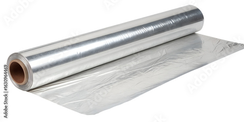 Rolled-up aluminum foil isolated on transparent background