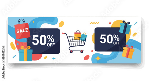 Grab amazing 50% off deals and shop exciting sales with this vibrant promotional banner