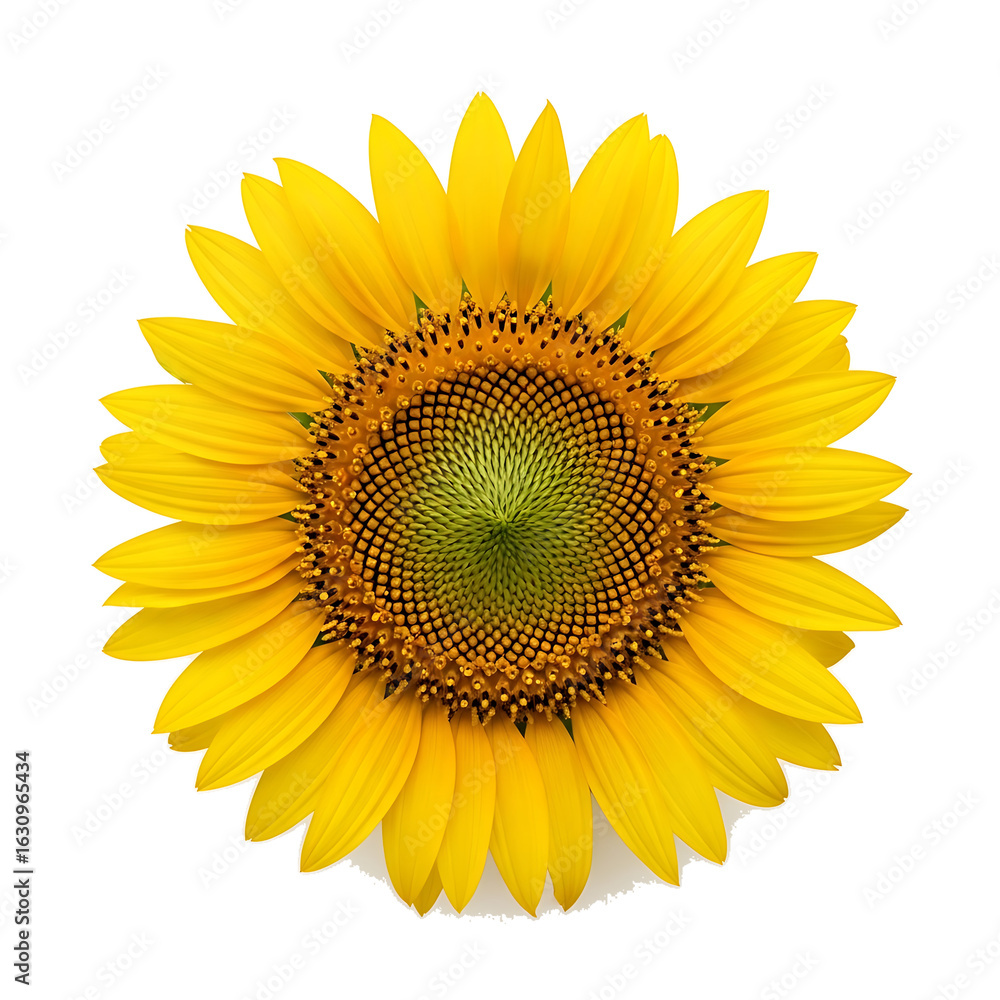 Fototapeta premium Close up of a bright yellow sunflower in full bloom isolated against a clean transparent background showing intricate detail