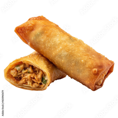 Crispy Spring Roll with Delicious Filling on White Background