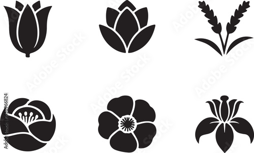 Black floral icons flower tulip