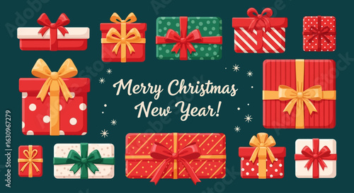 Send festive cheer with vibrant Christmas gift boxes and a merry holiday greeting