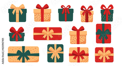 Festive gift boxes with bows, perfect for holiday celebrations and special occasions.