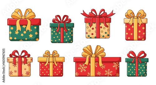 Festive holiday gift boxes with colorful ribbons and bows for celebrations and promotions