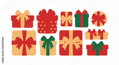 Vibrant collection of festive gift boxes with colorful ribbons and bows, perfect for holiday celebrations