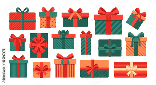 Festive gift boxes collection with ribbons and bows, perfect for celebrations and promotions
