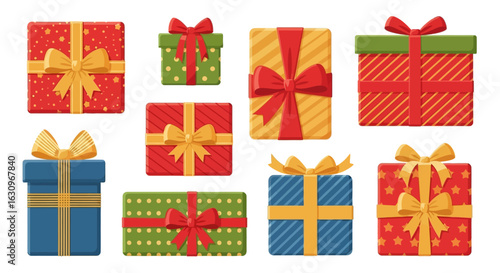 Celebrate joyous occasions with vibrant, beautifully wrapped gift boxes adorned with festive ribbons and bows.