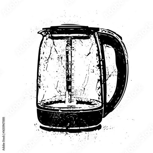Vector Detailed of a glass electric kettle with a black handle.