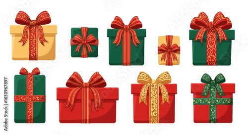 Festive holiday gift boxes with ornate ribbons perfect for Christmas celebrations and special occasions