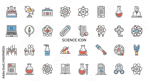 Discover scientific innovation with these modern, flat design science icons for research and discovery projects.