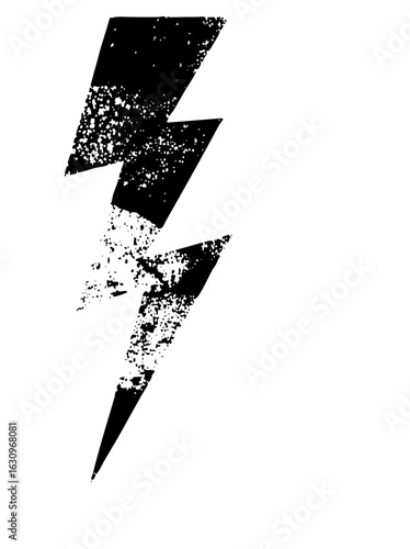 Vector Bold black lightning bolt with distressed texture.