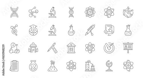 Discover scientific innovation with a collection of modern icons for research, discovery, and progress