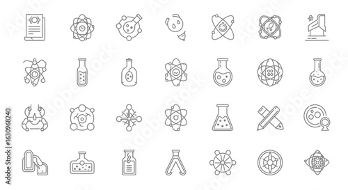 Professional science and research icons capture innovation, discovery, and scientific breakthroughs for modern projects