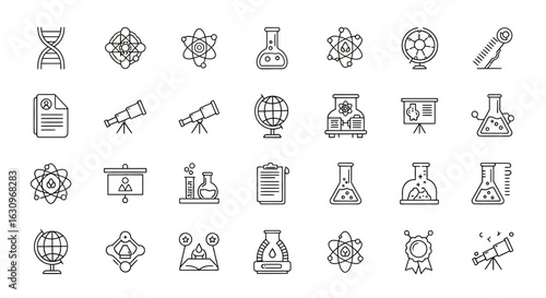 Explore scientific discovery with an array of modern icons for research, innovation, and education.