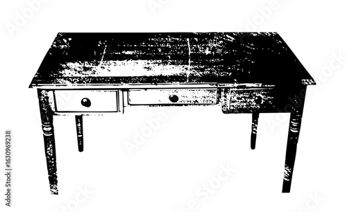 Vector Vintage writing desk with drawer details.