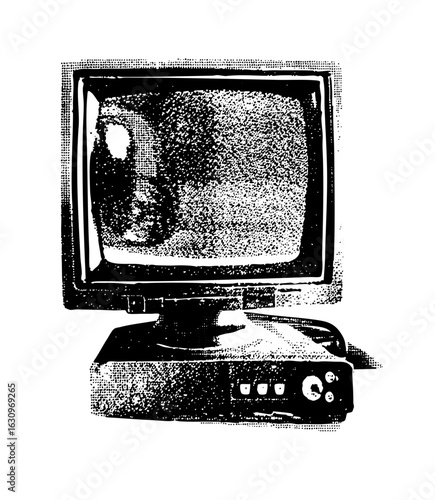 Vector Vintage television displaying a portrait in a distressed style.