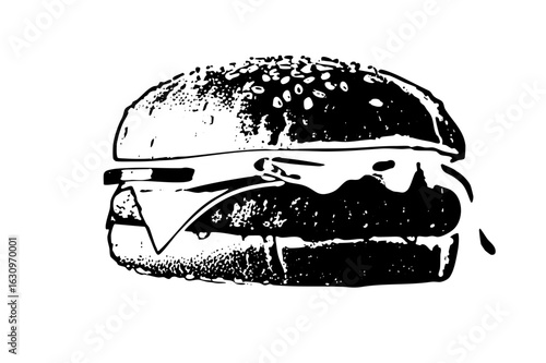 Vector Bold vector of a classic cheeseburger with sesame bun.