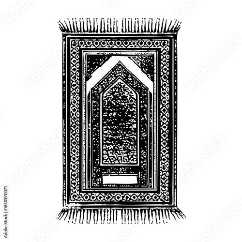 Vector Intricate prayer rug with arched niche .