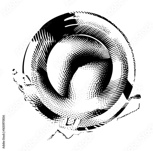 Vector Dynamic spiral features textured lines and abstract form.
