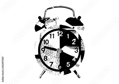 Vector Distressed alarm clock shows the passage of time.