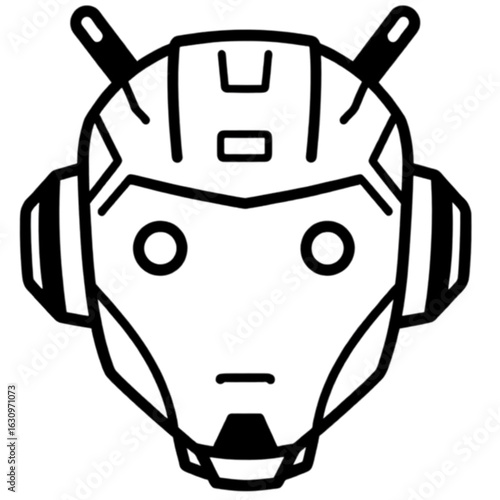 Simple Tech Robot Face Outline – Black and White
