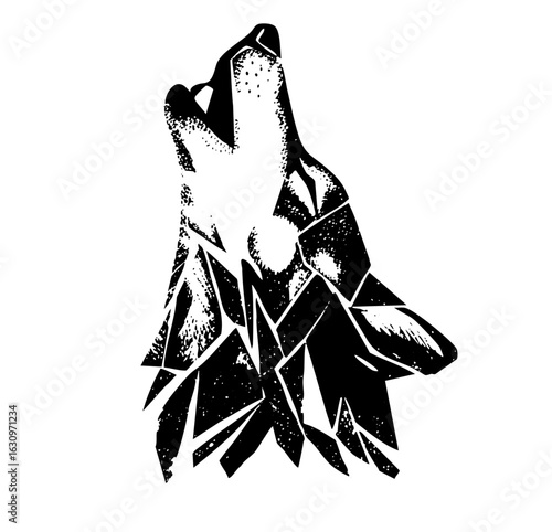 Vector Dramatic howling wolf head in monochrome style.