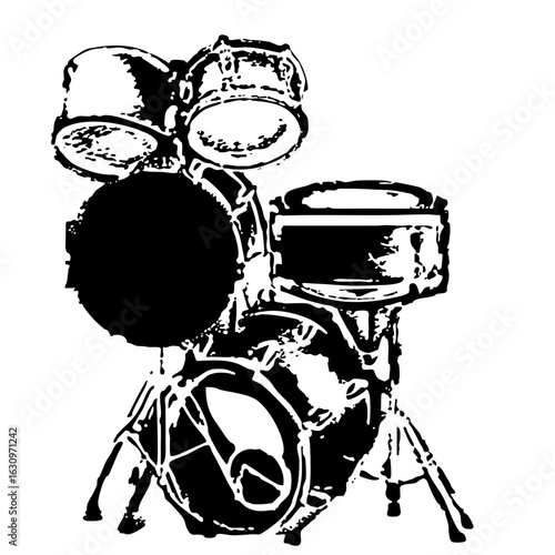 Vector Bold vector of a complete drum kit setup.