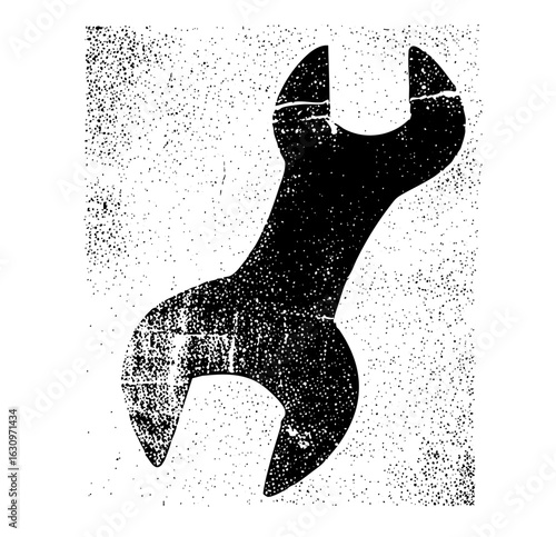 Vector Distressed black wrench with a textured grunge effect.