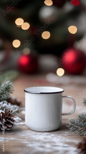 Wallpaper Mural Cozy White Mug on Wooden Table Surrounded by Christmas Decorations Torontodigital.ca