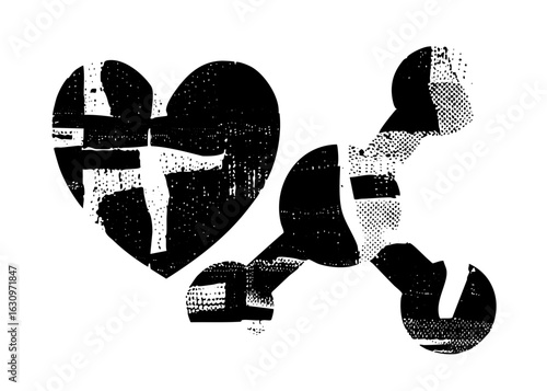 Vector Abstract heart and script in monochrome style.