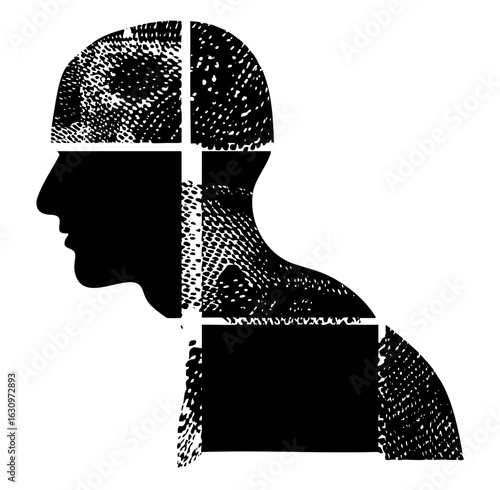 Vector Geometric portrait of a mans profile in contrasting shades.