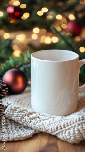 Wallpaper Mural Cozy White Mug on Festive Table with Christmas Lights and Ornaments Torontodigital.ca
