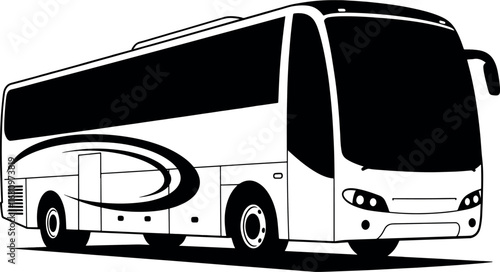Modern tour bus vector illustration. Coach or charter bus for passenger transport, travel, and tourism. Isolated logo template.