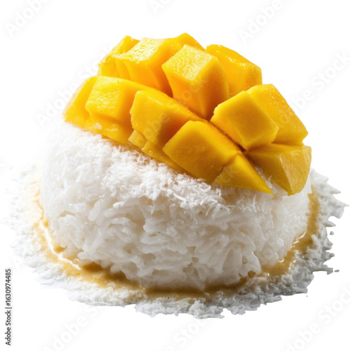 Delicious Mango Sticky Rice Dessert with Coconut Topping and Mango
