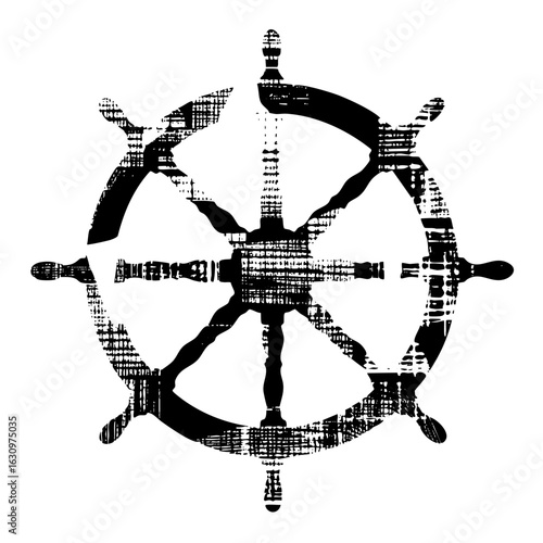 Vector Detailed ship wheel with spokes and handles.