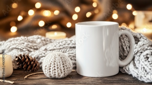 Wallpaper Mural Cozy Winter Scene with Mug and Soft Knit Blanket and Soft Lights Torontodigital.ca