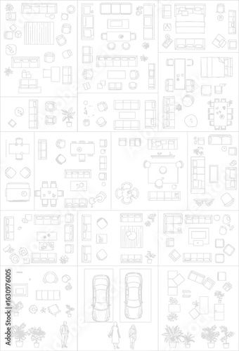Detailed architectural blueprint sketch showing urban city block layout with buildings streets and vehicles in a bird s eye view