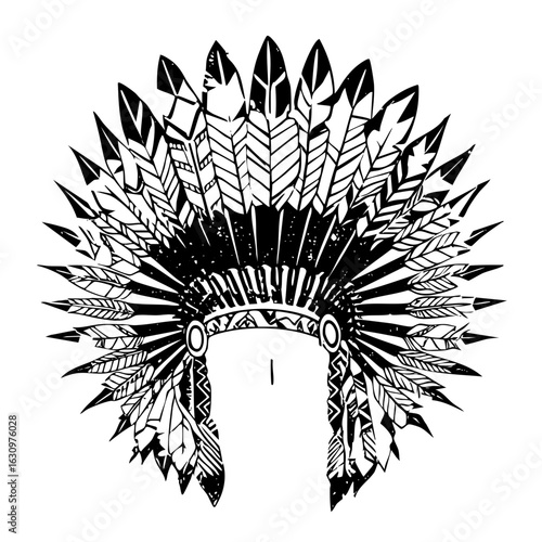 Vector Intricate feathered headdress showcases detailed tribal .