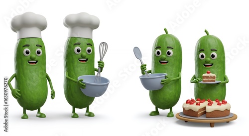 Cartoon pickles cooking and baking