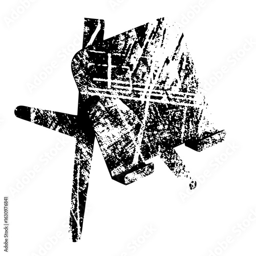 Vector Abstract distressed geometric shape with intersecting lines.