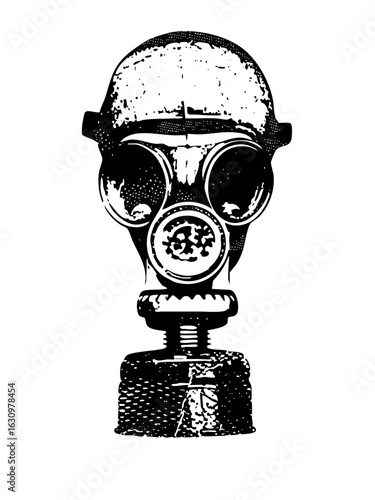 Vector Vintage gas mask with detailed filter .