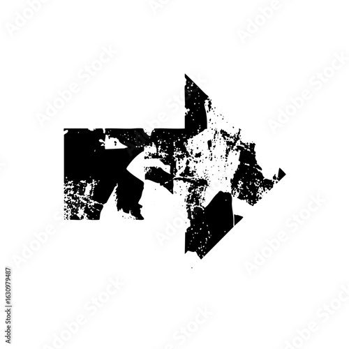 Vector Abstract distressed arrow points forward with fragmented shapes.