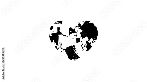 Vector Fragmented globe forming a heart shape black vector .