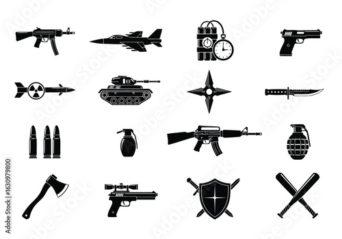 Collection of Military and Weapon Icons pistol rifle