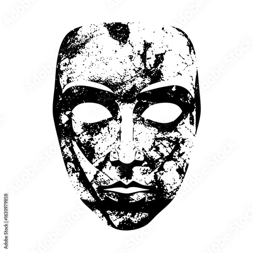 Vector Distressed monochrome mask with hollow eyes
