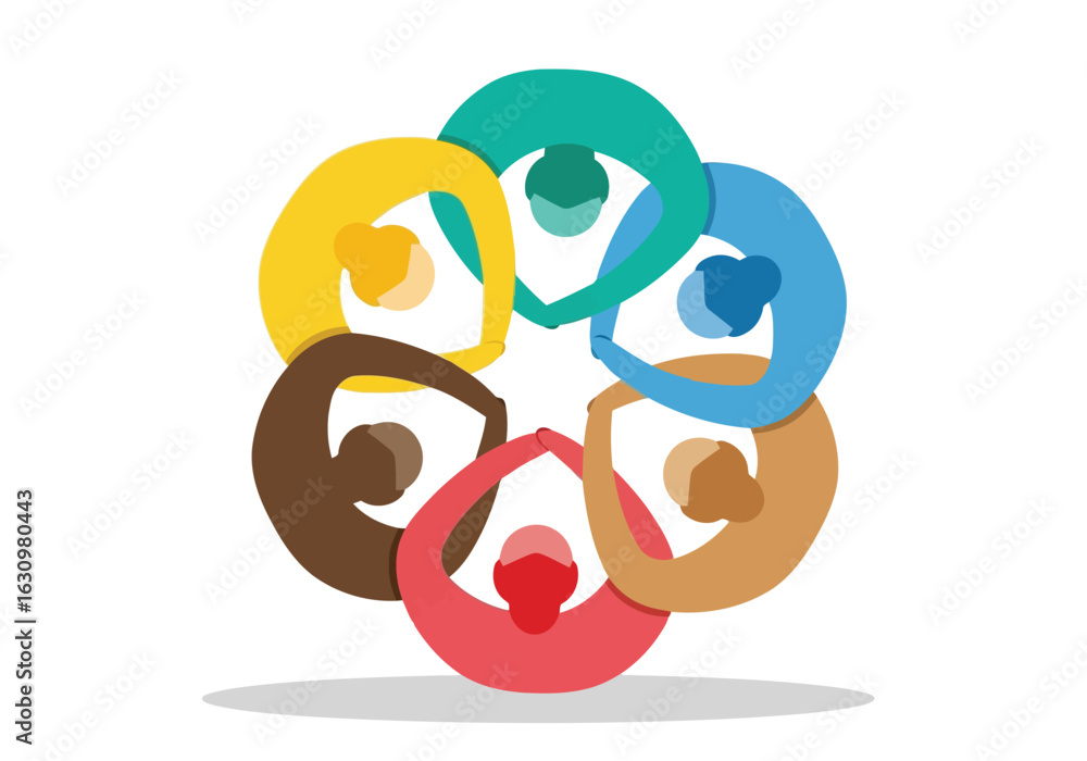Naklejka premium Five people in a circle holding hands unity teamwork